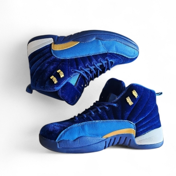 Jordan 12 Retro Blue/Gold Velvet Sneakers Men’s 11 Rare 2019 Vintage Release - Picture 2 of 14